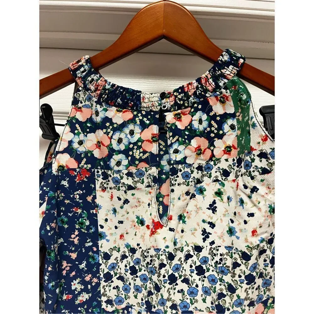 Zara Blue Floral Patchwork Cold Shoulder Boho Festival Dress sz XS EUC